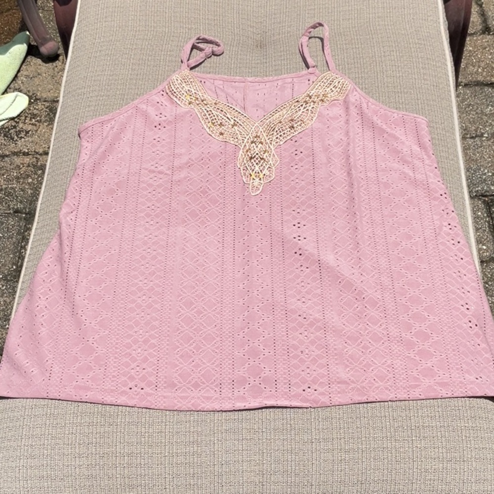 Pink Lace Detail Women's Top, Size XL